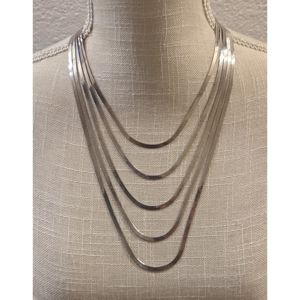 Vintage Sterling Silver La Dea Bendata KA 1772 5 Strand Herringbone Necklace